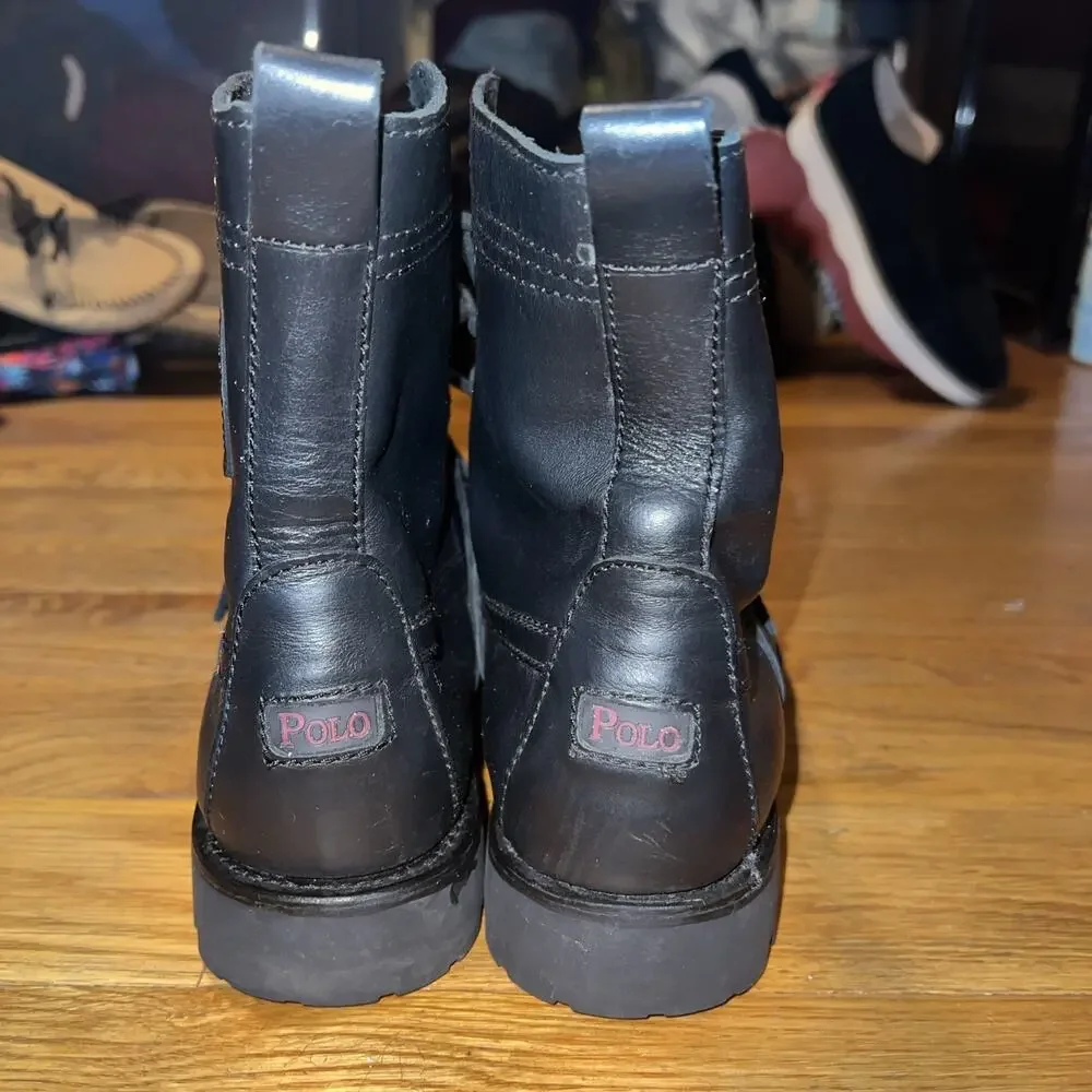 Polo Ralph Lauren Ranger Black Leather Army Boots Men Size 7.5/Women 9